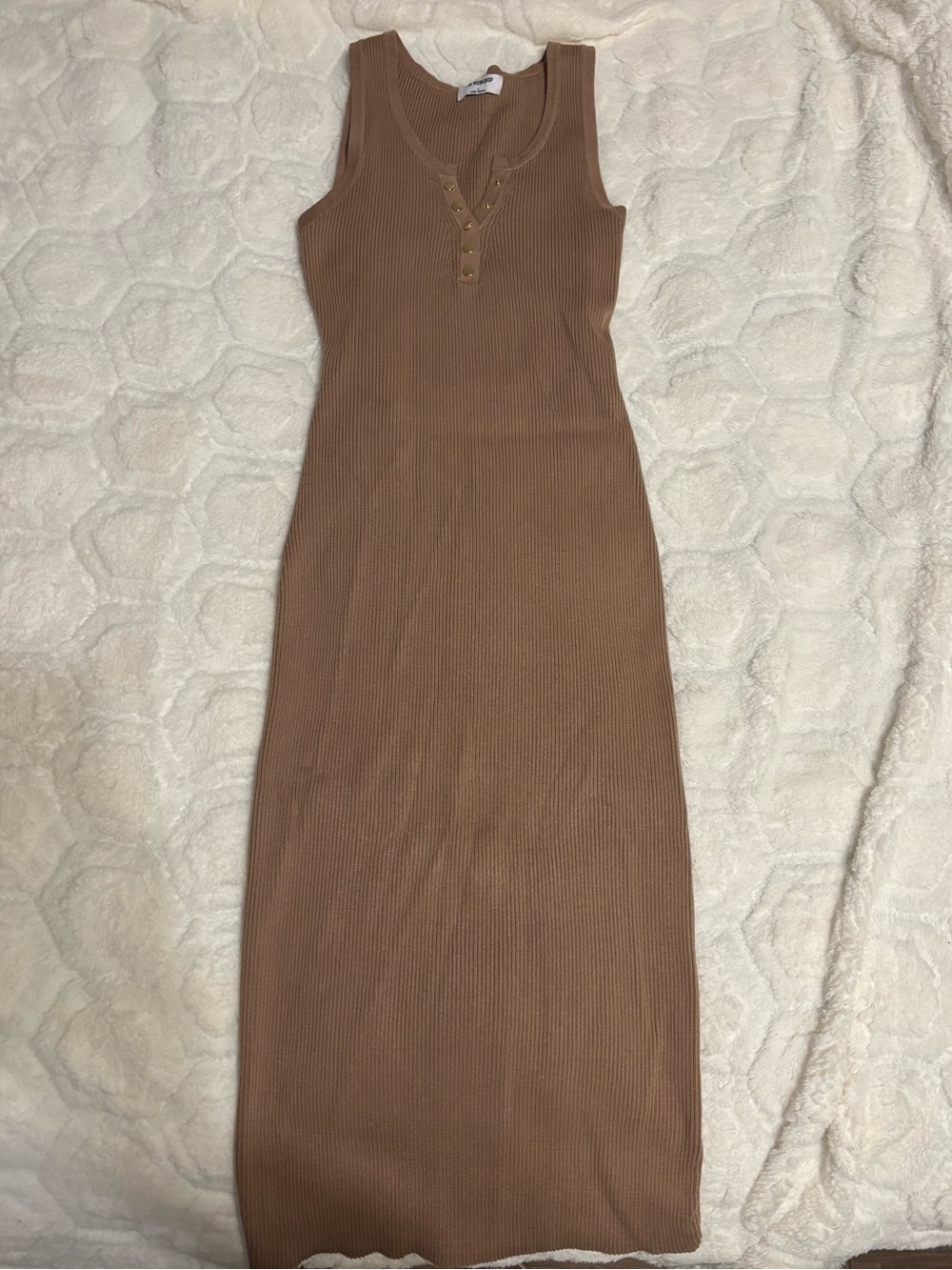 Ribbed Tank Maxi Dress in Camel Brown